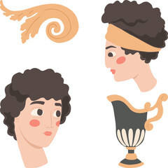 Greek antique people portraits. Travel or vacation concept. Greek traditional heritage. Hand-drawn vector illustration. 