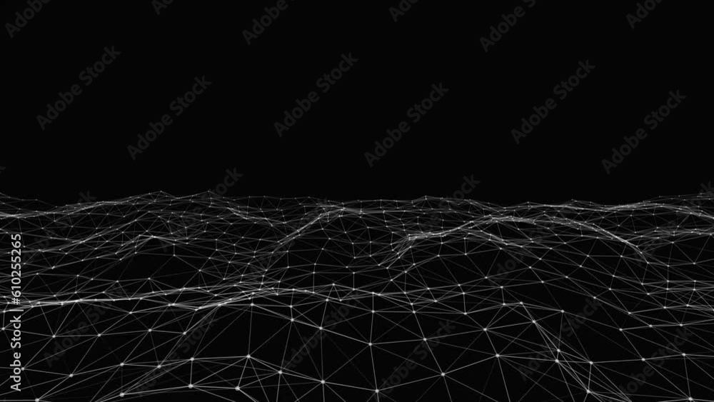 Poster abstract plexus line and dots connection wave animation isolated on black background with 4k video a