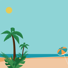 Summer vector background with beach illustration for banners, cards, flyers, social media wallpapers.
