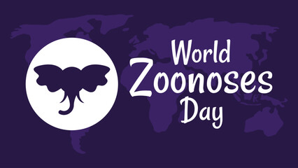 World Zoonoses Day with elephant icon and world map background in flat design