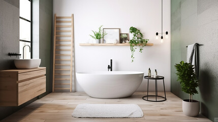 Contemporary Elegance, Stylish Interior of a Modern Bathroom. Generative AI