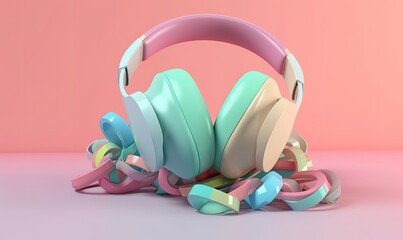 Retro-style headphones with a pop of color on a modern background. Creating using generative AI tools
