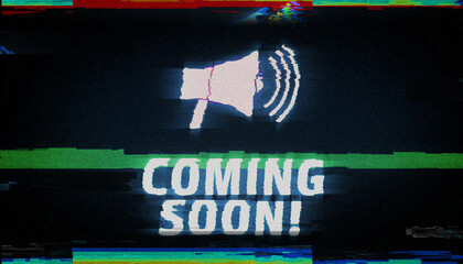 Coming soon symbol on analog screen VHS style