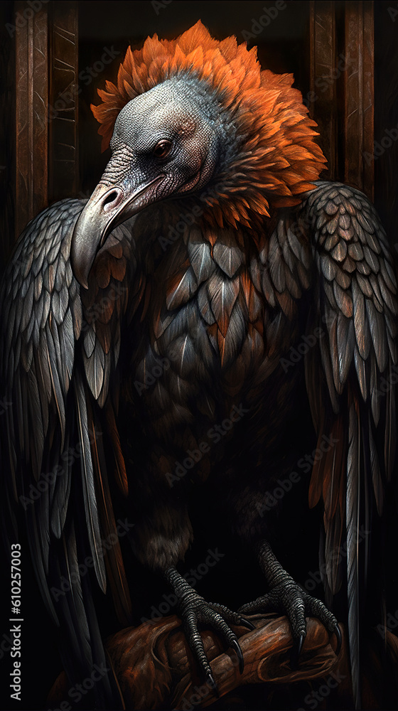 Poster a large bird sitting on top of a tree branch. generative ai.