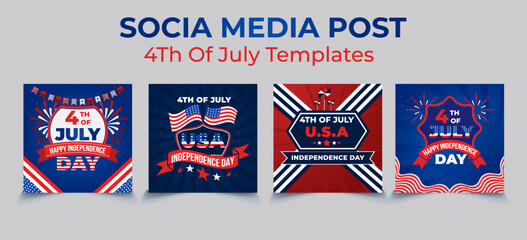 Modern social media post banner template design for the US independence day of 4th July celebration