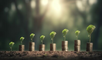 Coin stacks with trees and rising graph for financial growth concept Creating using generative AI tools