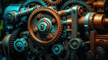 Metal gears and cogs steampunk - obrazy, fototapety, plakaty