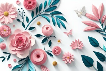 Paper flowers pattern. Generative AI.