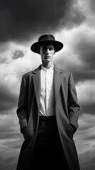 An illustration of a fashion portrait of a man combined with abstract art., AI Generated