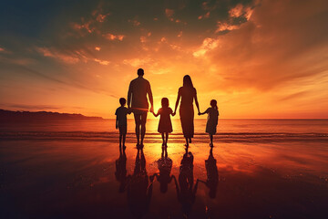 Familia viendo la puesta de sol. IA generativa
