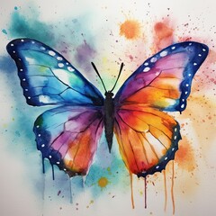 Beautiful painting of a lovely colorful butterfly drawn with realistic watercolors. Generative AI