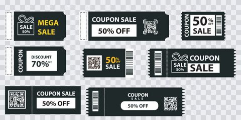 Sales Vouchers. Coupon symbol design for sale and giveaway event posting on social media, discount tickets collection