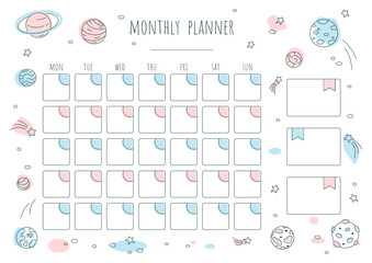 Cute monthly planner with stars and planets