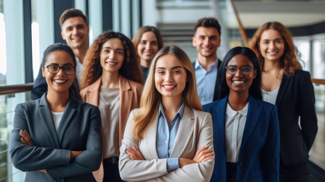 Corporate teamwork concept. Portrait of diversity business people. Generative AI
