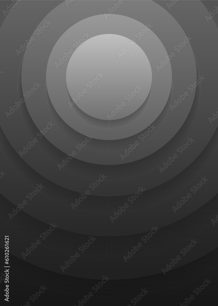 Poster concentric circles with shadows. abstract dark background. black circulars. cut out paper. vector gr
