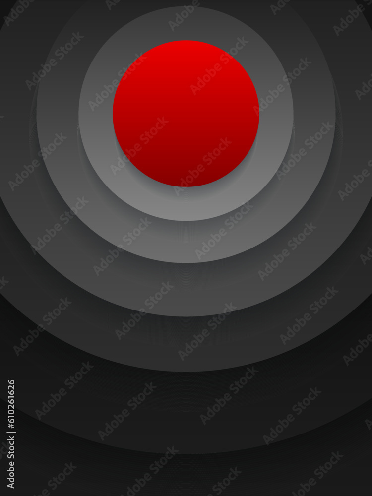 Aufkleber concentric circles with shadows. abstract dark background. red in the center. black circulars. cut o