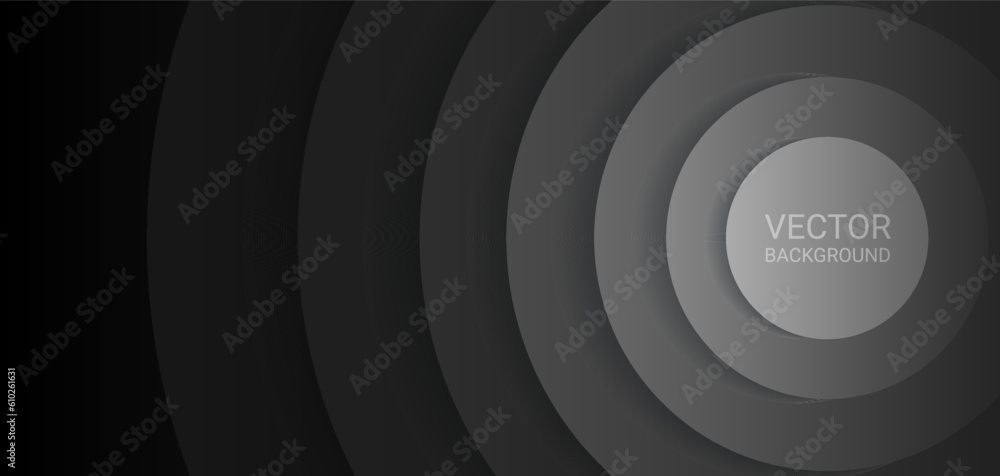 Poster concentric circles with shadows. abstract dark background. black circulars. cut out paper. vector gr