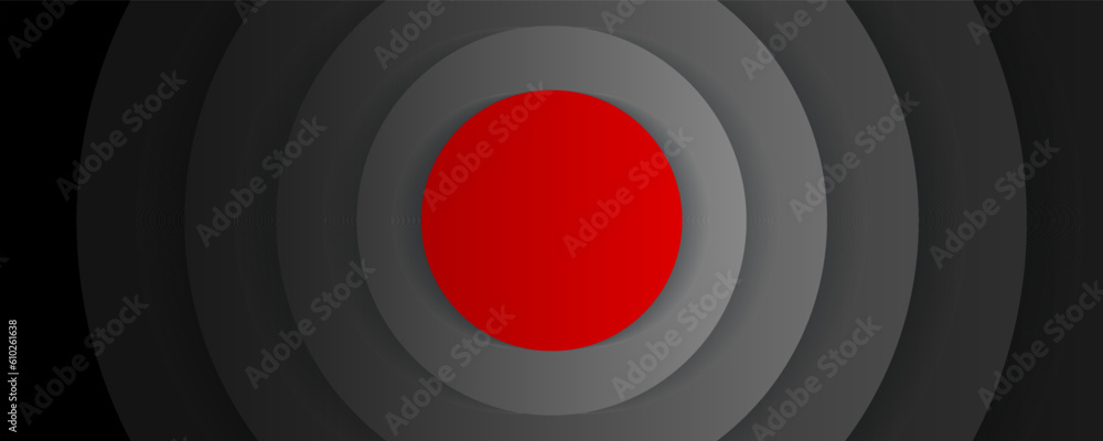 Aufkleber concentric circles with shadows. abstract dark background. red in the center. black circulars. cut o