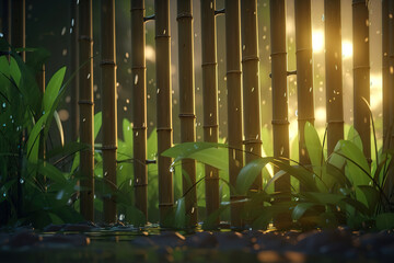Bamboo Forest in Sunlight.Generative Ai