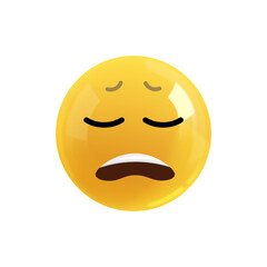 Emoji face upset in hysterics. Realistic 3d Icon. Render of yellow glossy color emoji in plastic cartoon style isolated on white background.  Illustration. PNG