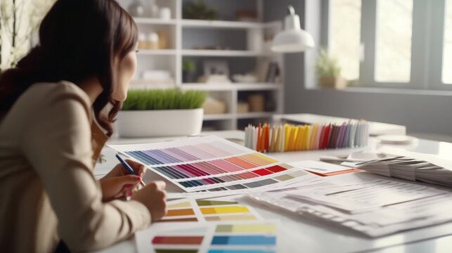 Creative Color Selection for Home Design. Interior Architect Workspace.