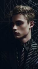 An illustration of a fashion portrait of a man combined with abstract art., AI Generated.