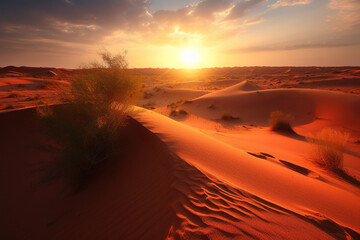 Fototapeta na wymiar sunset in the desert. Generative Ai