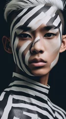 Papier peint photo  An illustration of a fashion portrait of a man combined with abstract art., AI Generated.  © kanate