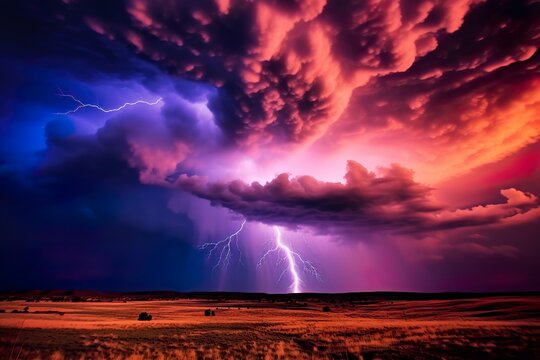 Dramatic Nature's Fury: Captivating Storm with Electrifying Lightning. Generative AI