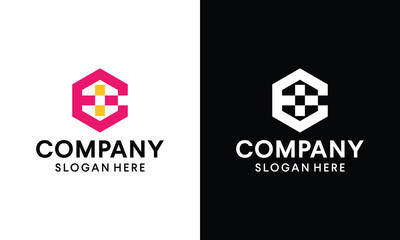 Letter C plus, square geometric symbol simple logo vector