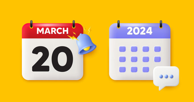 Calendar date 3d icon. 20th day of the month icon. Event schedule date. Meeting appointment time. 20th day of March month. Calendar event reminder date. Vector