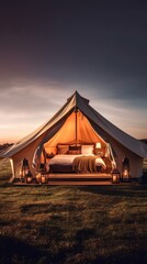 Minimalist glamping concept with luxurious and glamorous camping. Generative AI