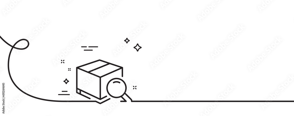 Poster search package line icon. continuous one line with curl. delivery box sign. parcel tracking symbol. 