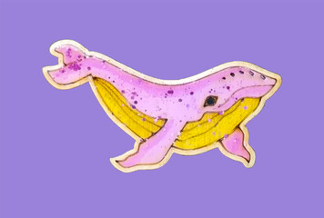 A pink whale with a golden belly. With sequins.