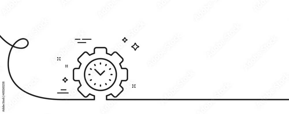Poster time management line icon. continuous one line with curl. clock sign. gear symbol. time management s