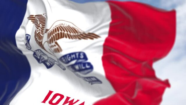 Seamless loop in slow motion of Iowa state flag waving