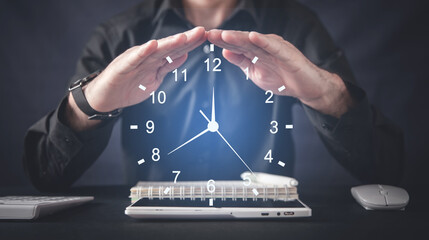 Male hand showing clock. Time Management