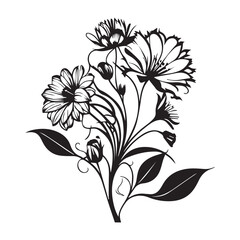 Floral Flower vector Illustration, This is a Floral Flower Vector Line art Black Color.