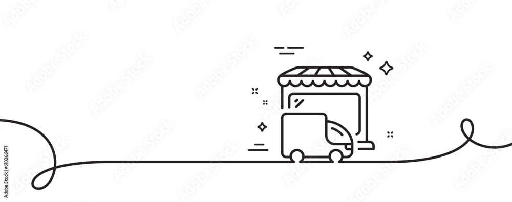 Poster delivery market line icon. continuous one line with curl. store transport sign. retail marketplace s