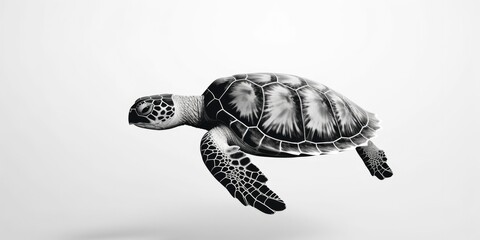 Black and white portrait, close-up of a sea turtle, turtle, caretta caretta, black and white background, Generative AI
