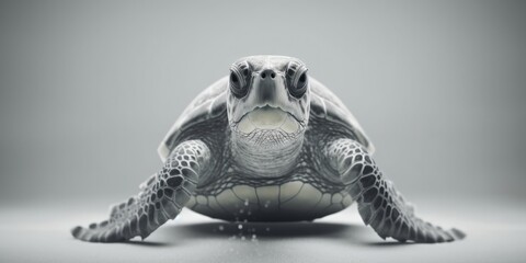 Black and white portrait, close-up of a sea turtle, turtle, caretta caretta, black and white background, Generative AI