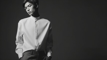 An illustration of a fashion portrait of a man combined with abstract art., AI Generated.