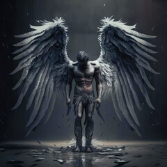 Fallen angel with dark wings on his back