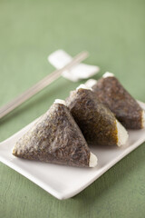 Korean triangle kimbap Samgak made with nori, rice and tuna fish