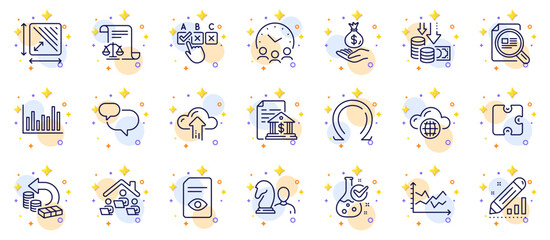 Fototapeta na wymiar Outline set of Bank document, Cloud computing and View document line icons for web app. Include Deflation, Check article, Work home pictogram icons. Correct checkbox, Edit statistics. Vector