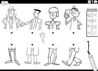 match halves activity with cartoon men characters coloring page