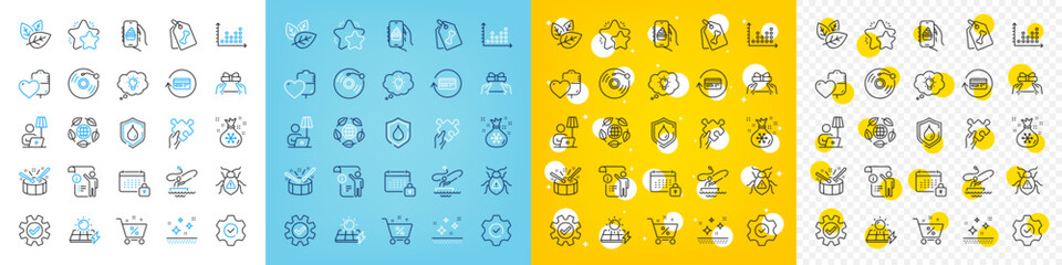 Vector icons set of Clean skin, Star and Dot plot line icons pack for web with Floor lamp, Software bug, Boat fishing outline icon. Santa sack, Solar panels, Organic tested pictogram. Vector