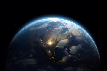 Planet earth from space realistic  banner background ai generated