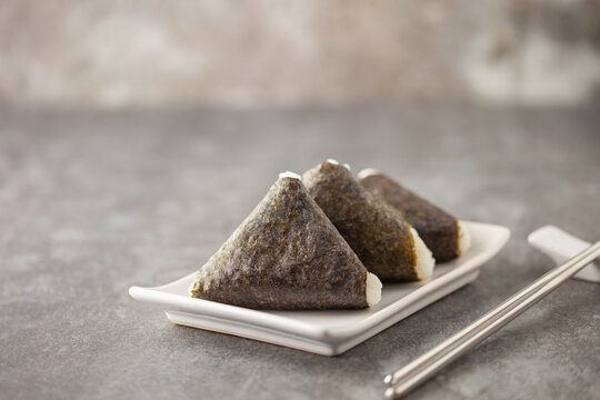 Korean triangle kimbap Samgak made with nori, rice and tuna fish