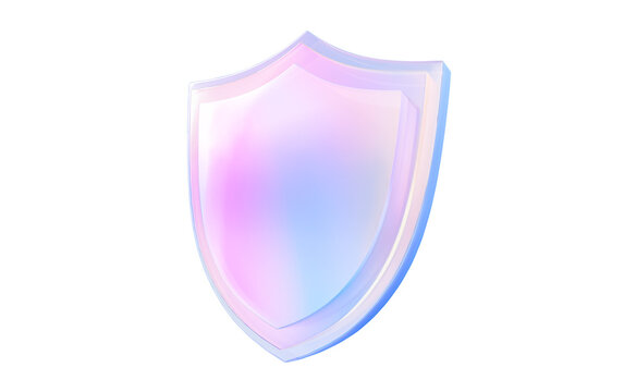Colorful blue pink clean shield guard protection, cyber security firewall technology concept design, modern trendy elegant glass 3d digital data business icon illustration